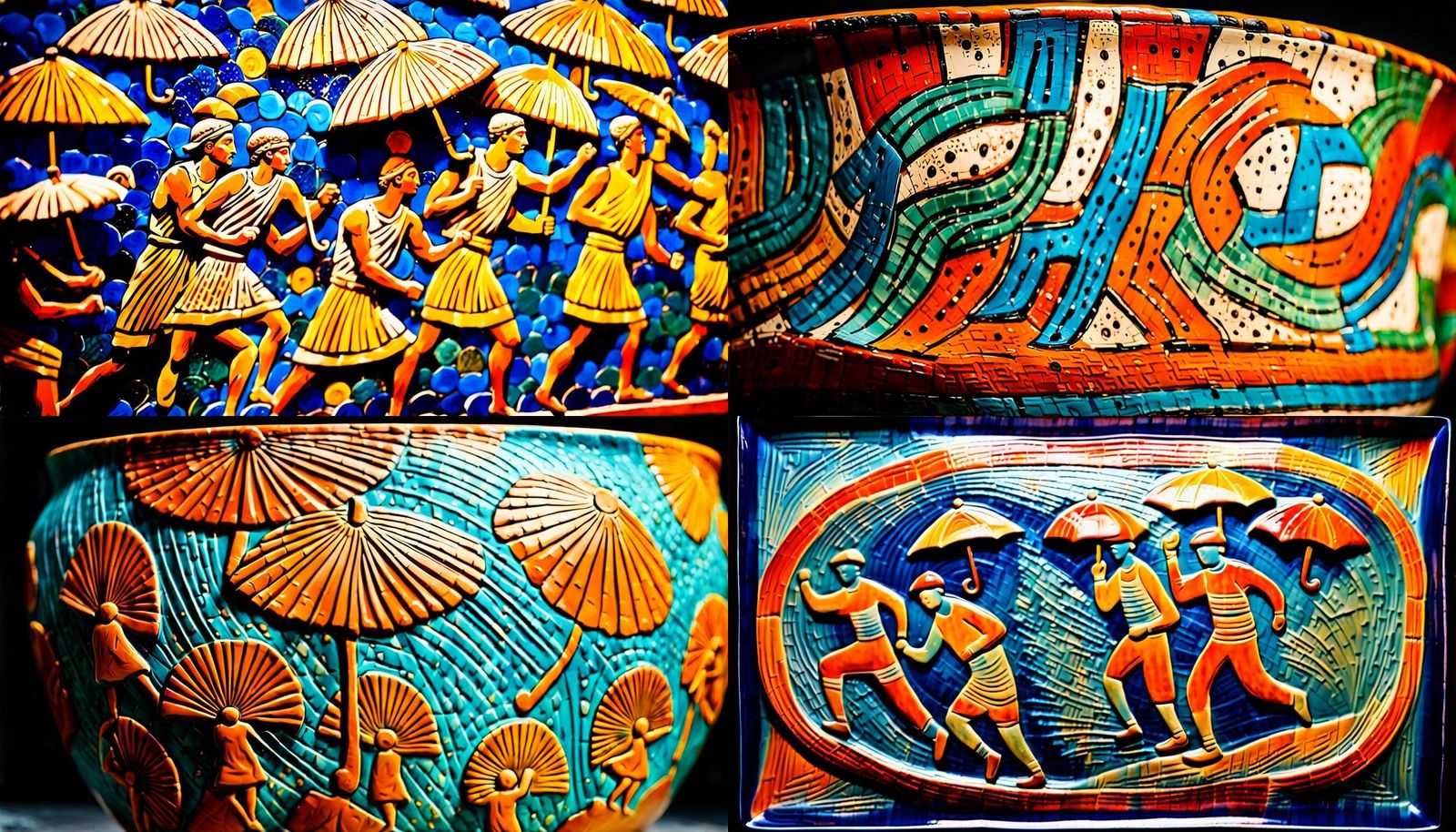 Sgraffito Pottery Art: Year 3000 Umbrella Racing