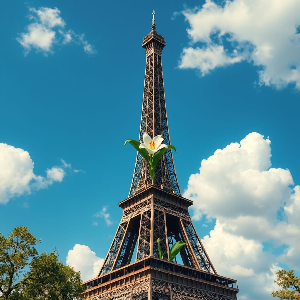 Eiffel Tower Meets Black Lily: Surreal Dreamscape