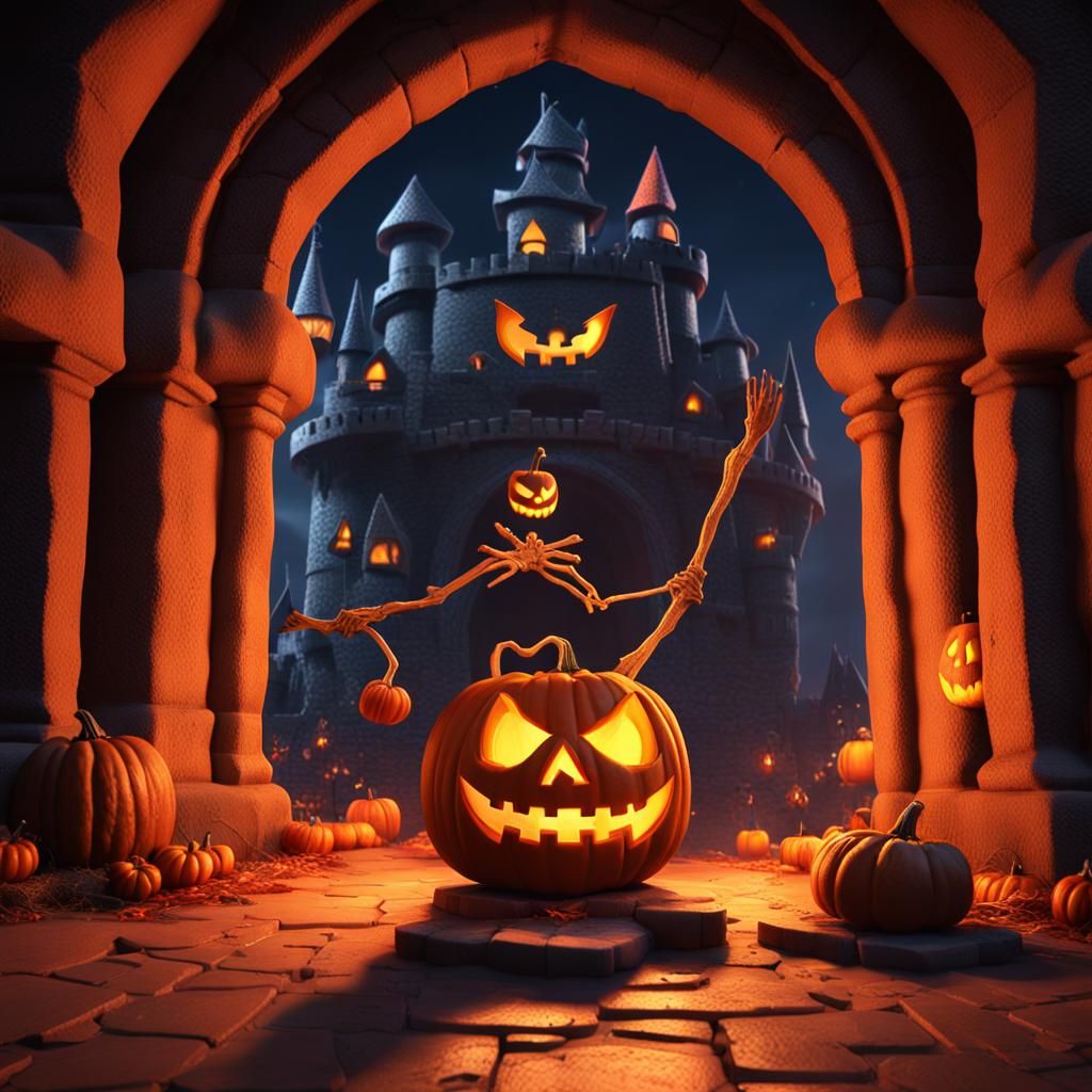 Jack Skellington Carving a Pumpkin in Dungeon: 3D Art