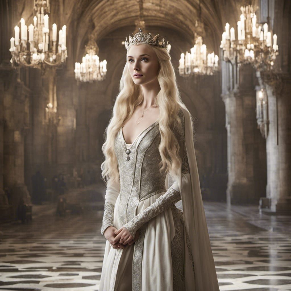 Elegant Blonde Queen in Royal Hall