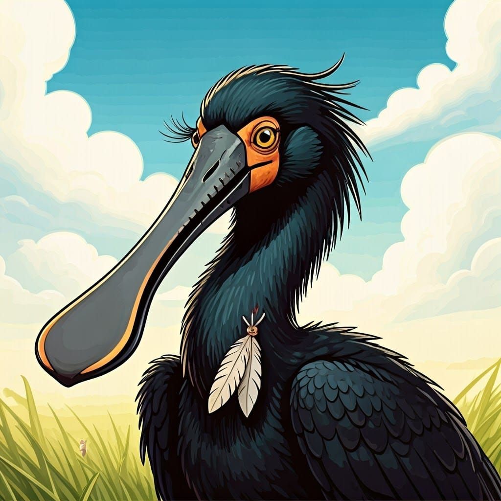 Regal Black-Faced Spoonbill in Vibrant Meadow Scene