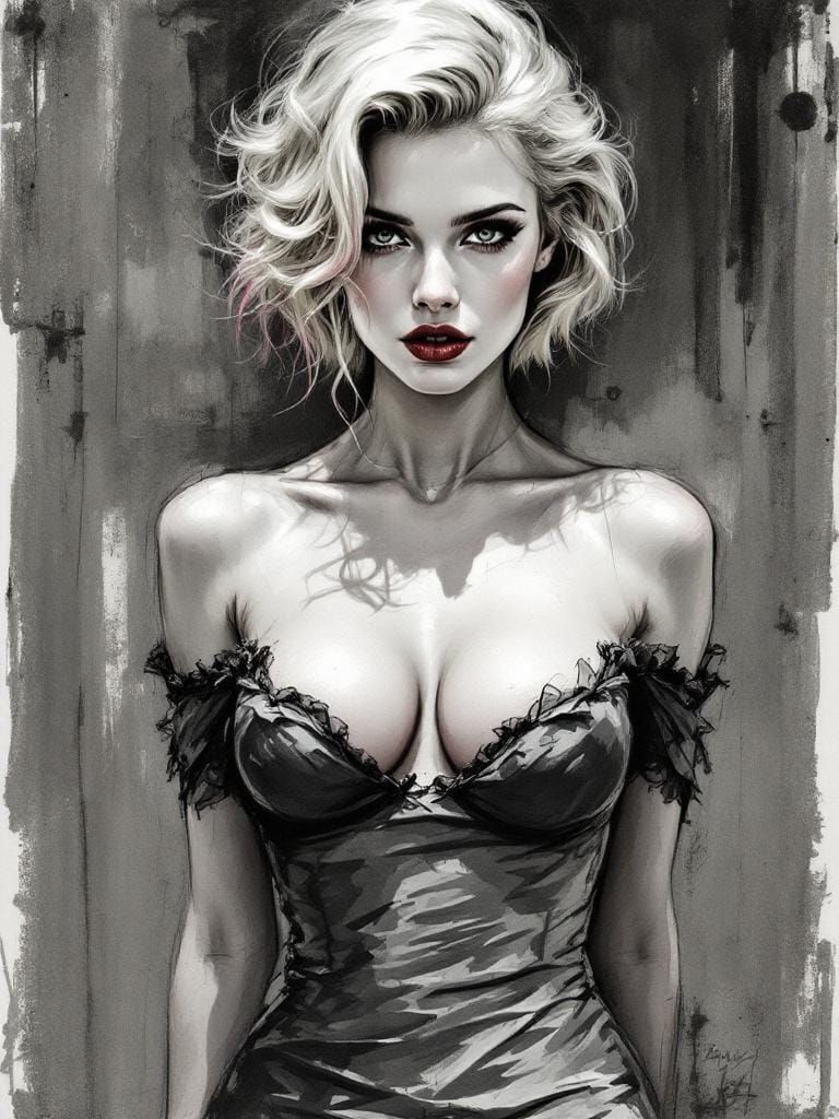 Pin-Up in Expressionist Charcoal Style