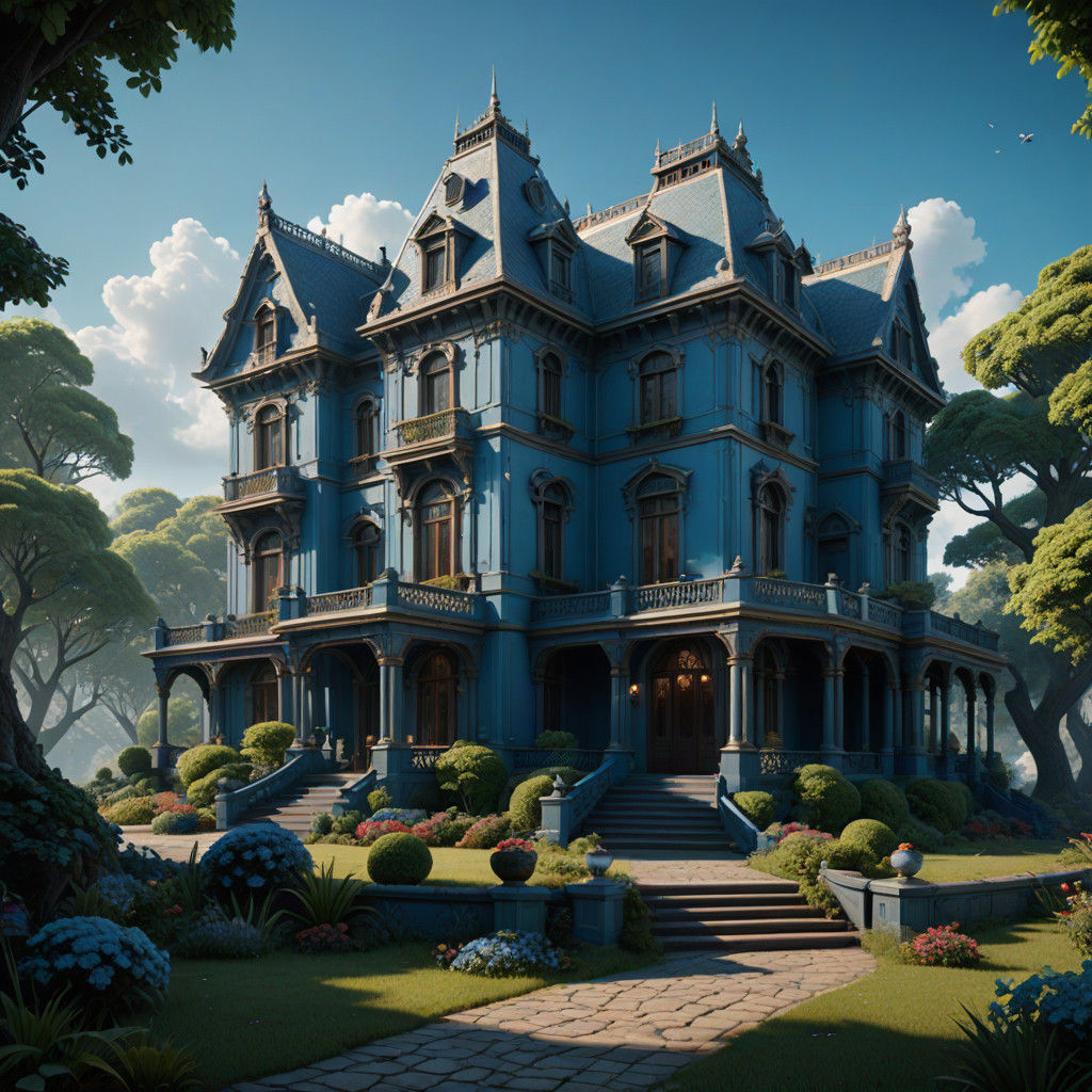 Ethereal Powder-Blue Fantasy Mansion