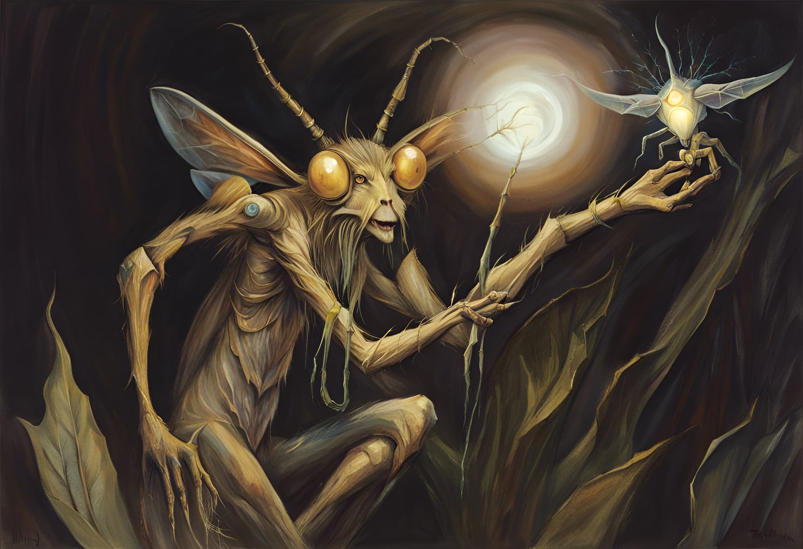 Lovecraftian Blinking Spirit with Light, Froud Style
