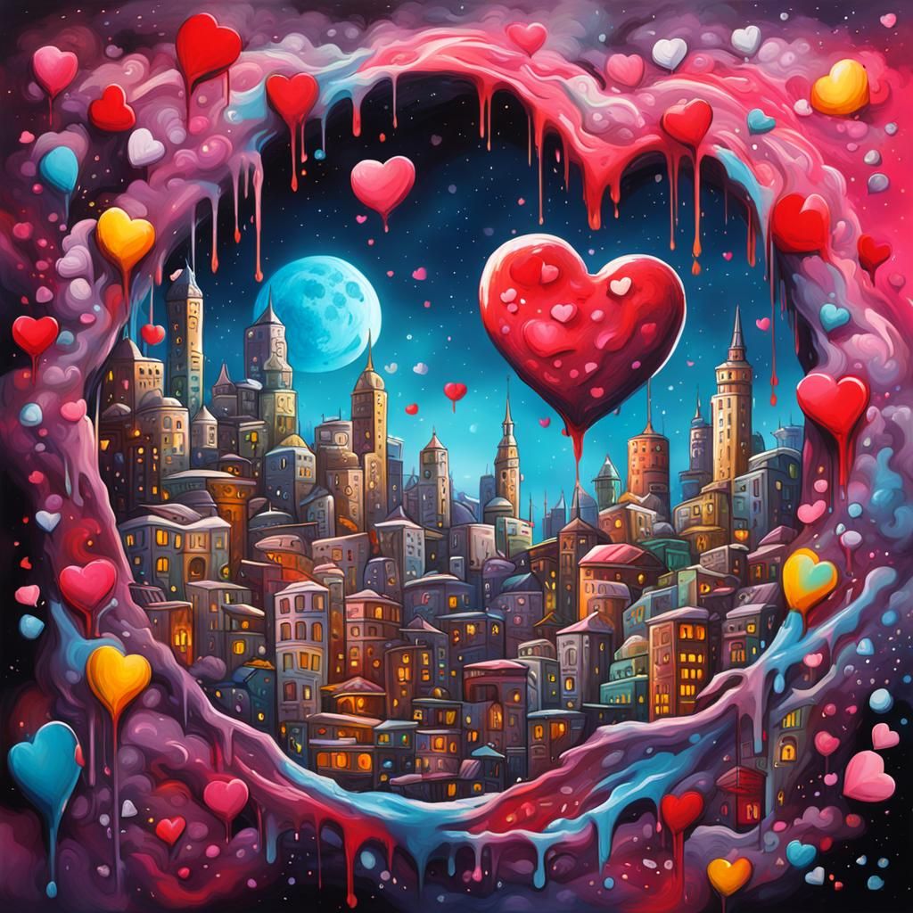 Valentines Day City on the Moon: Graffiti Art