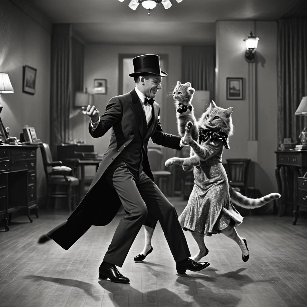 Dancing Cats in Noir Style, Homage to Fred and Ginger