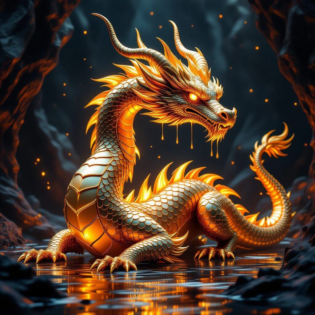 Liquid Gold Dragon in Epic Fantasy Concept Art Style
