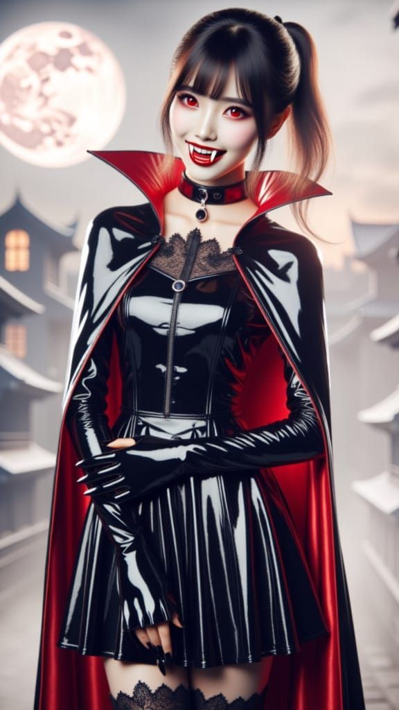 Ethereal Japanese Vampire Maiden Basks in Moonlit Mystery