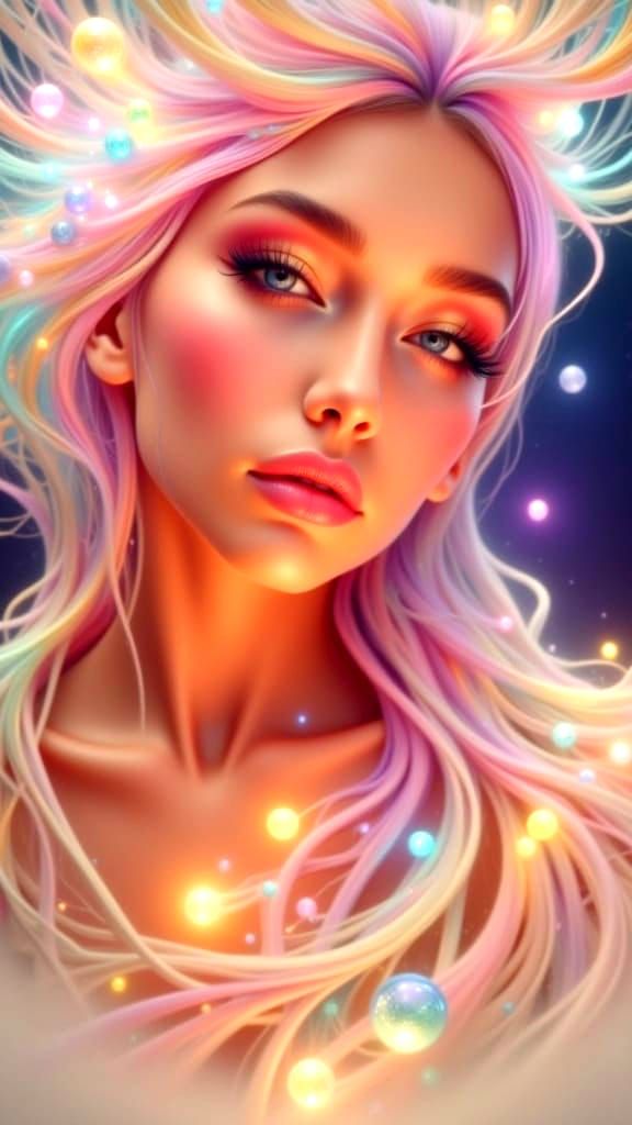 Hyperreal Portrait of a Serene Woman in Vibrant Turquoise Ne...