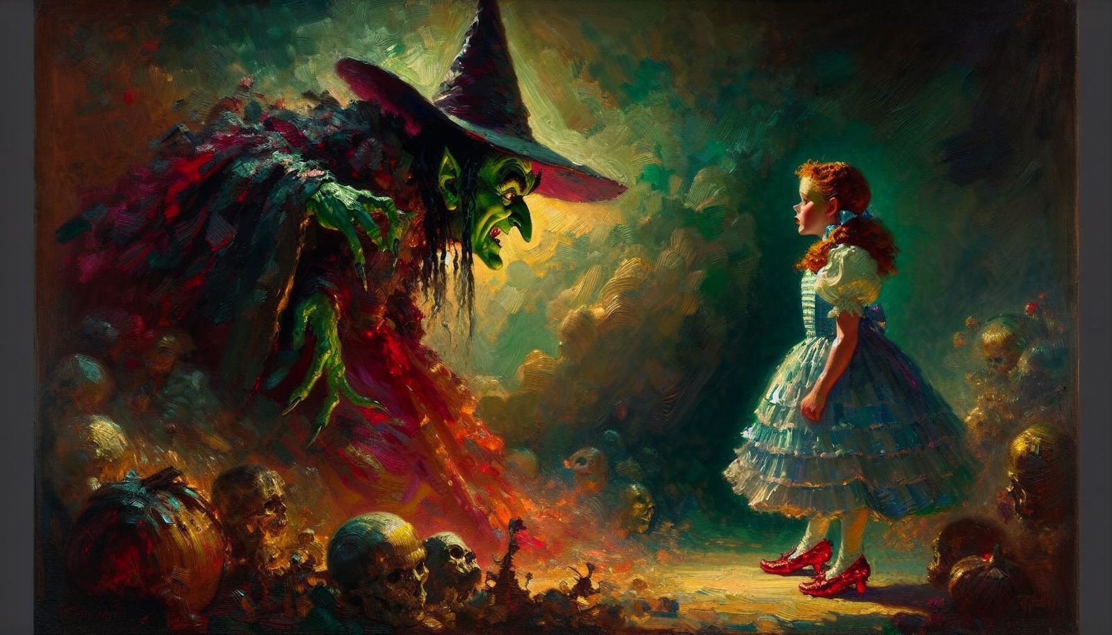 Wicked Witch and Dorothy, an Impasto Oil Painting