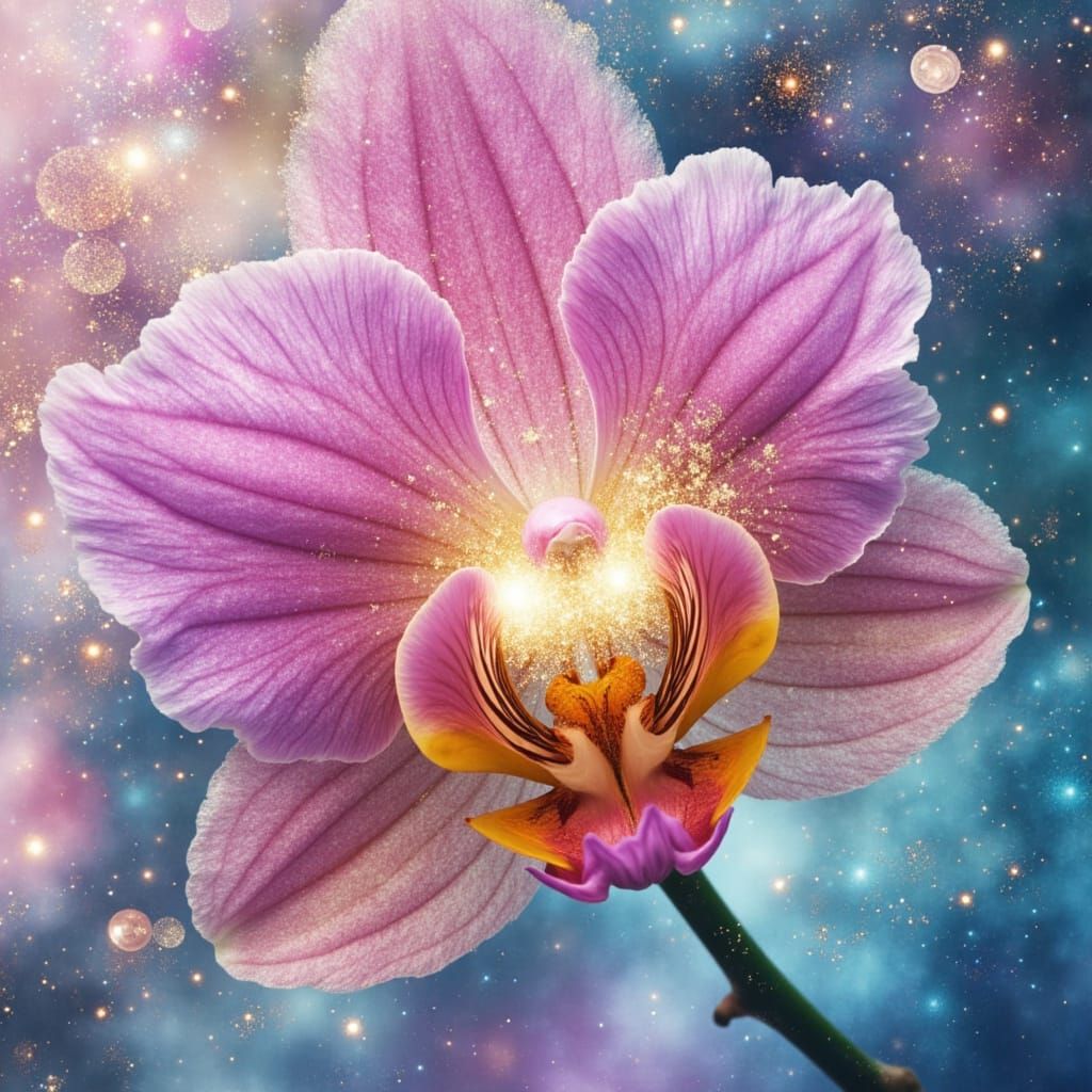 Orchid Dreamscape with Jupiter Rings, Surreal Art