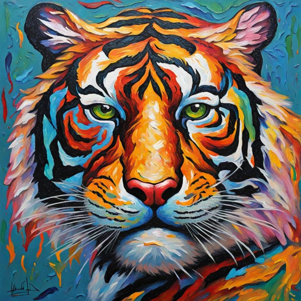 Colorful Tiger Tattoo in Neo-Impressionist Style