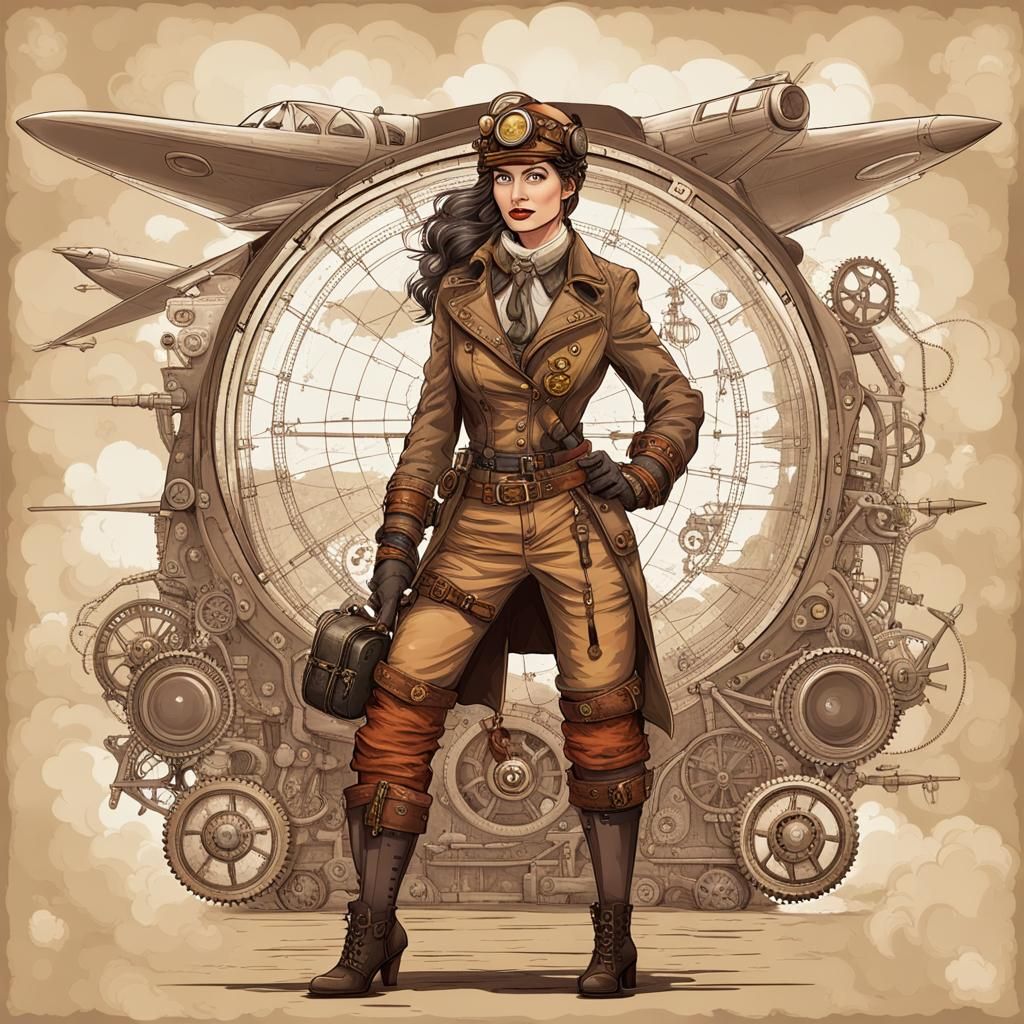 Steampunk Woman Pilot in Flight