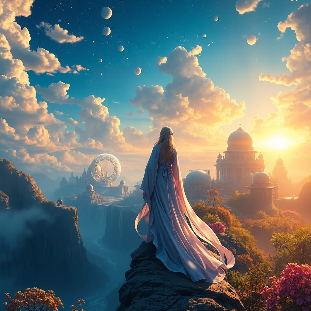 Ethereal Being Stands atop a Dreamlike Realm