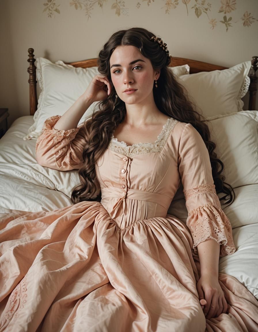 Regency Woman in Peach Dress Portrait