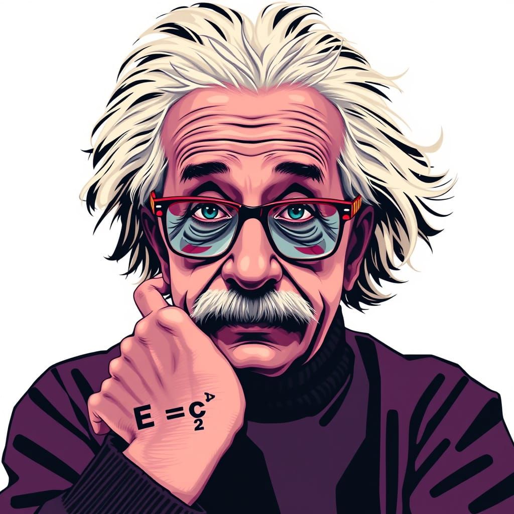 Rebellious Albert Einstein with Tattoo and Glasses in Graphi...