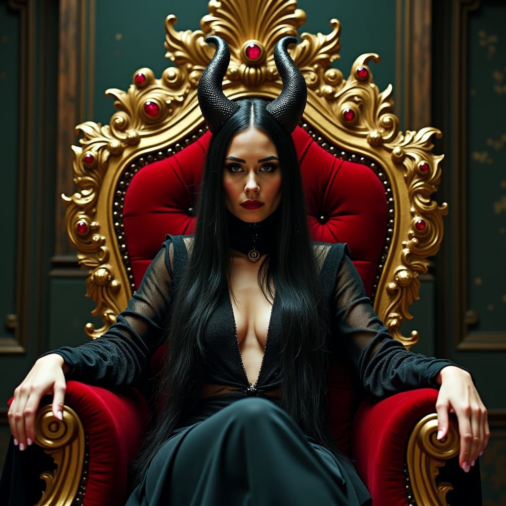Gothic Demoness on Ruby Throne Overlooking Prison