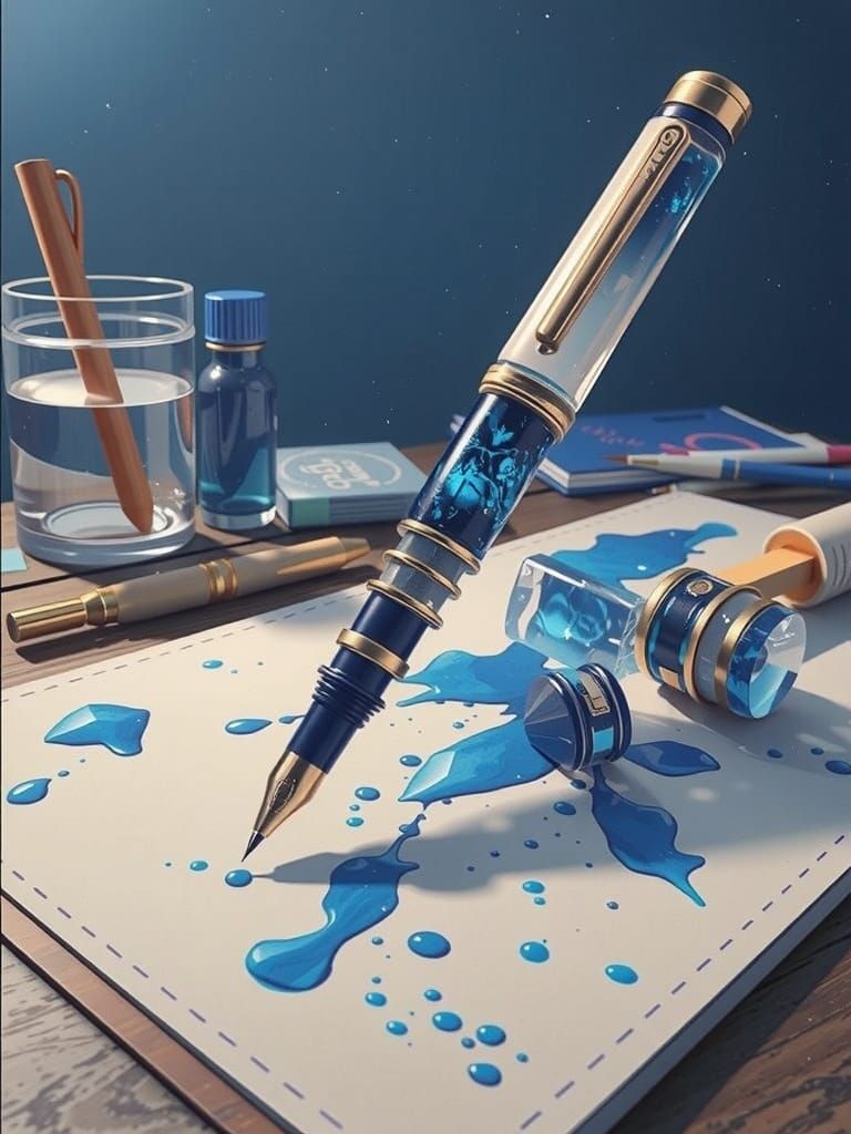 Ethereal Blue Crystal Fountain Pen in Anime-Inspired Dream