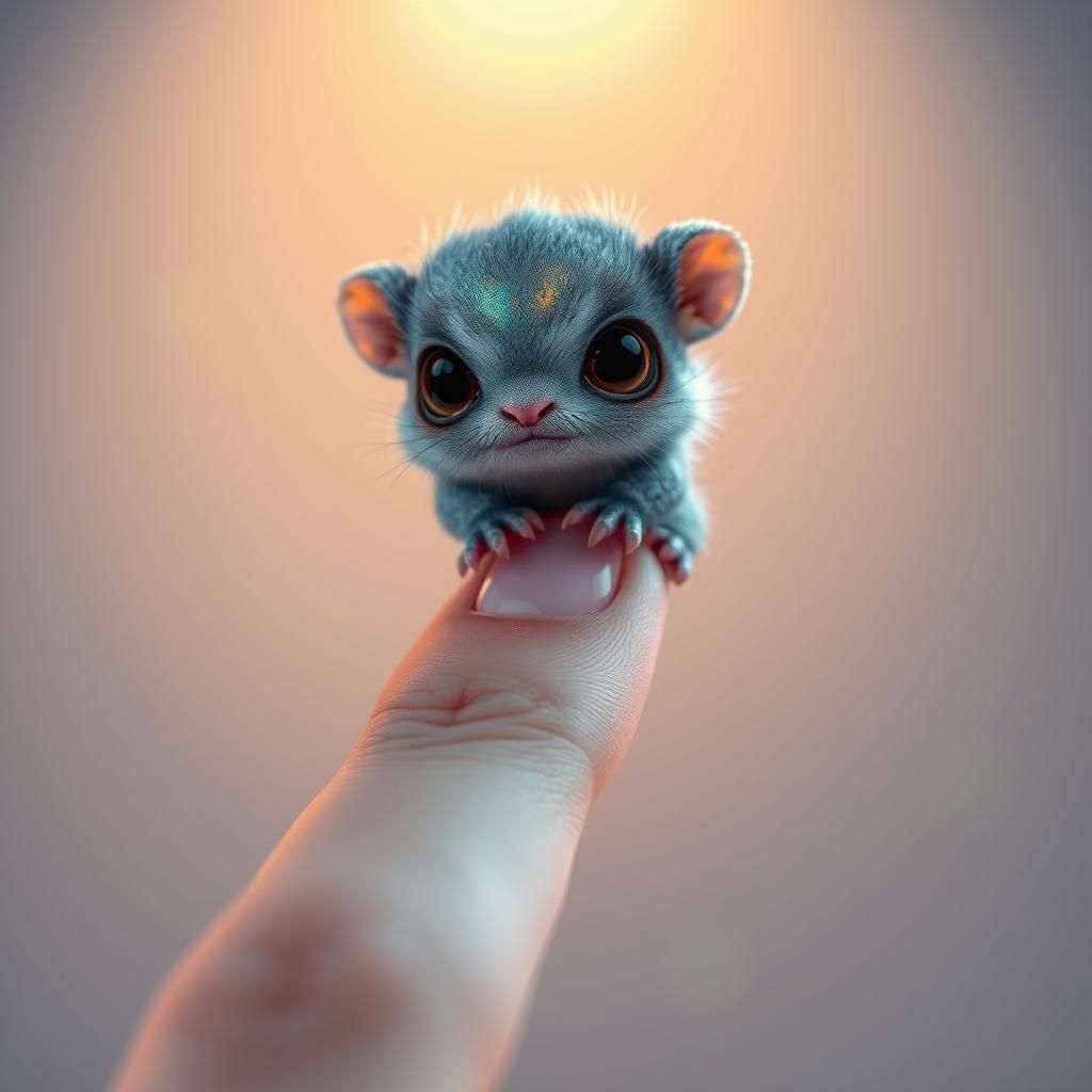 Iridescent Creature on Finger: Hyperreal Digital Art