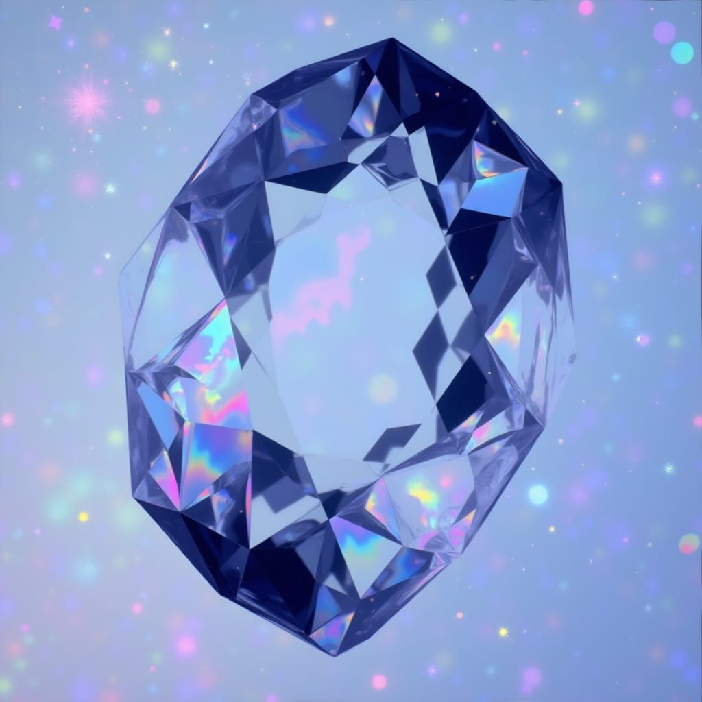 Iridescent Gemstone Against Celestial Starry Backdrop