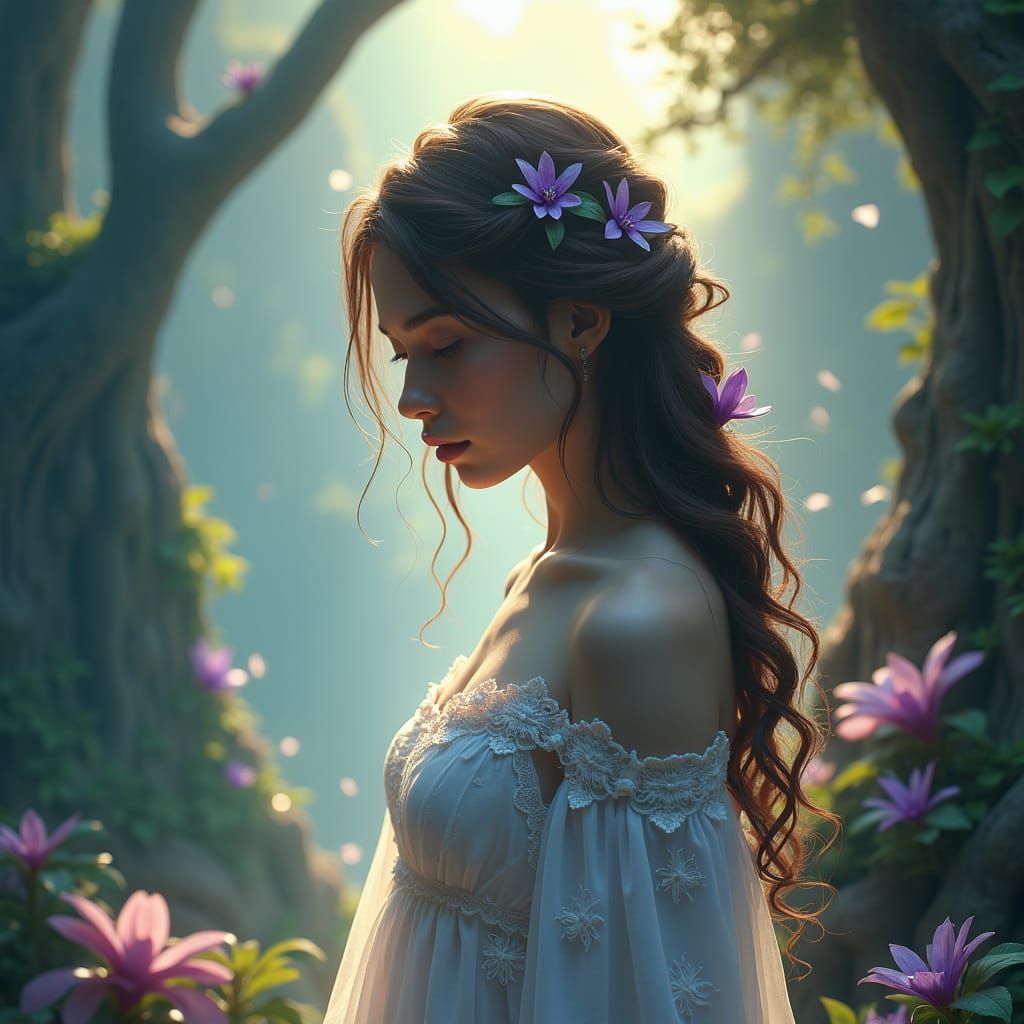 Melancholic Woman in Dreamlike Realm, Unreal Engine 5