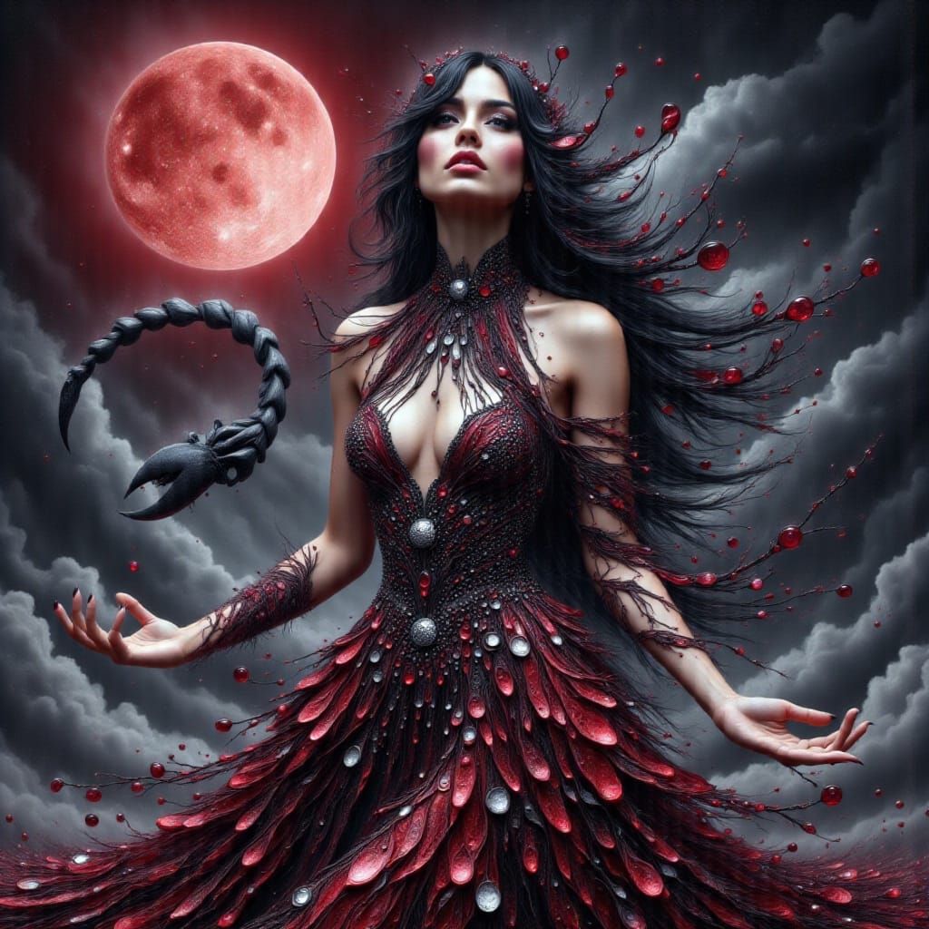 Scorpio Goddess in Astral Cavern: Digital Fantasy Art