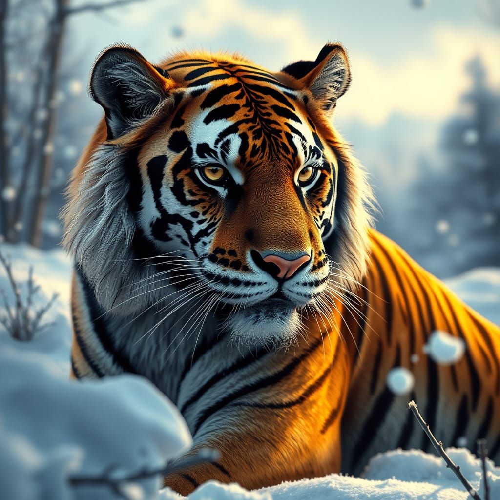 Siberian Tiger Portrait in Fantasy Art Nouveau Style