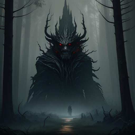 Marshmallow Monster in Dark Forest: Matte Painting