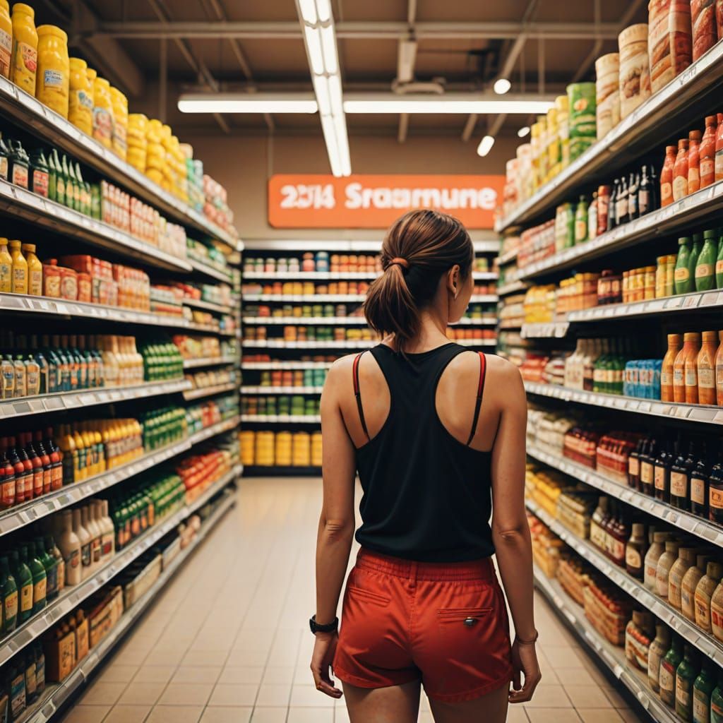 Hyper-Realistic Digital Art of a Woman in a Supermarket
