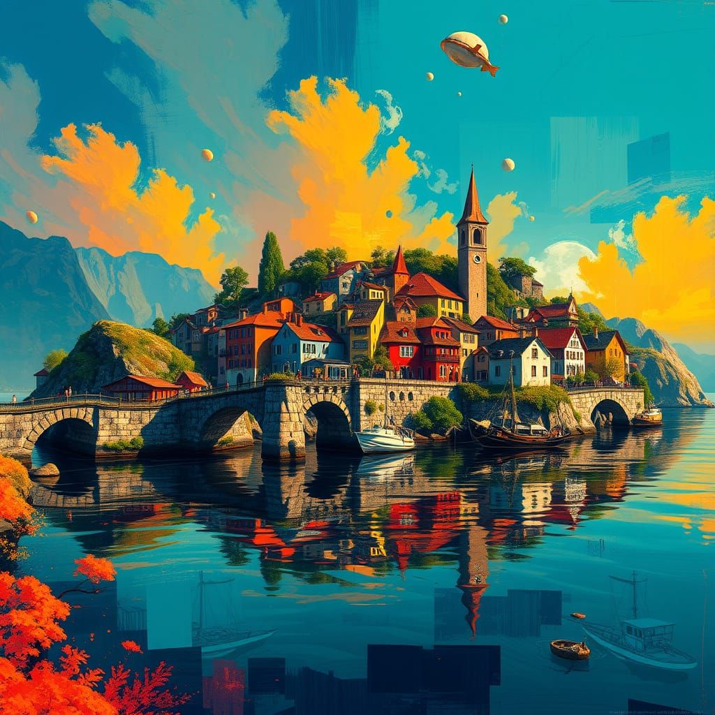 "A bold and dynamic composition featuring a striking contras...