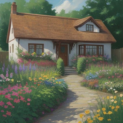 Cottage Garden in Expressionist Impasto Style