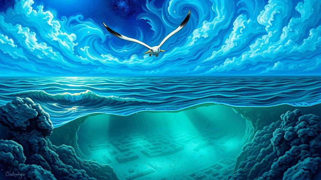 Majestic Albatross in Cosmic Turquoise Waves