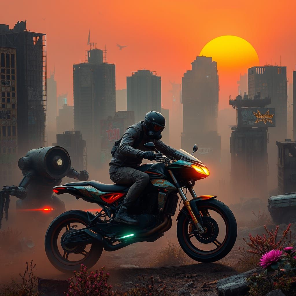 Cyberpunk Cityscape in Post-Apocalyptic Ruin