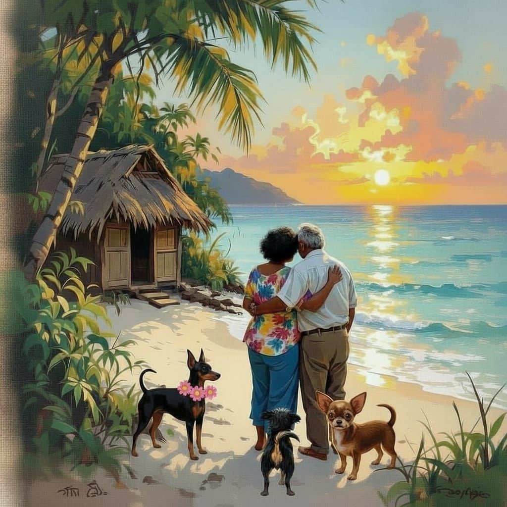 Tropical Island Paradise with Beach Hut and Couple