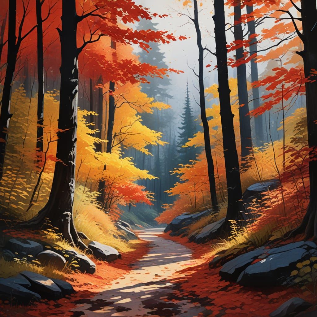 Autumn Masterpiece in Vibrant Gouache Colors