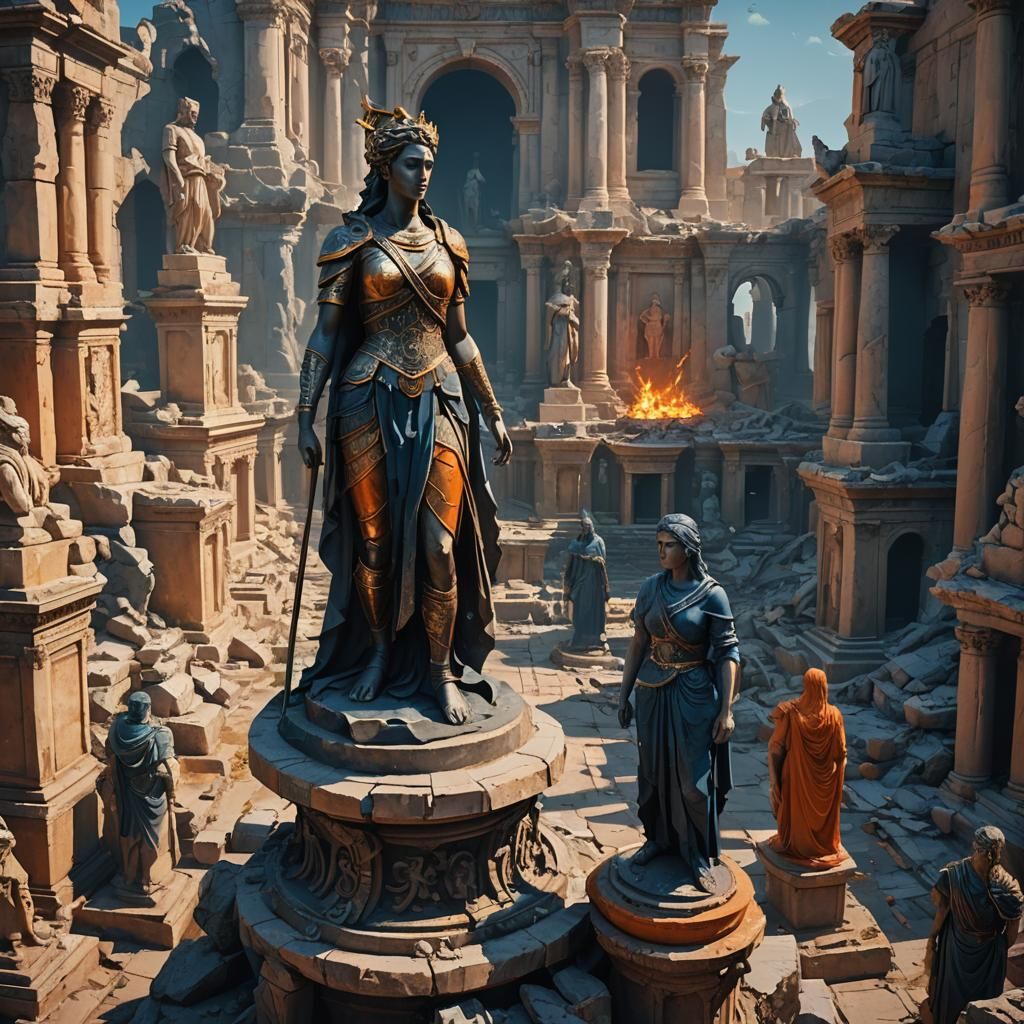 Aiaca and Cassandra Statue in War-Torn Troy