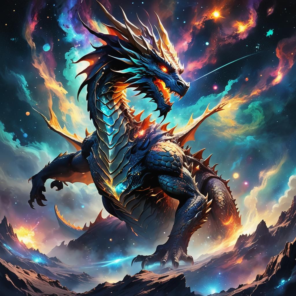 Celestial Dragon Forging Nebulas in Anime Style