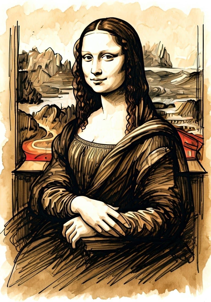 Ink drawing, a sketch for the Mona Lisa