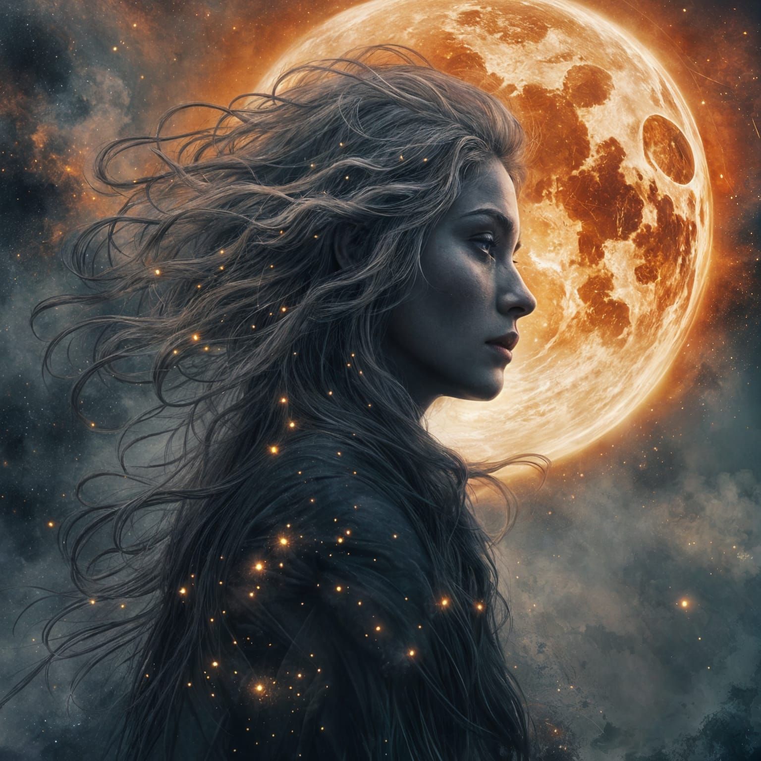 Surreal Celestial Face in Double Exposure Digital Art