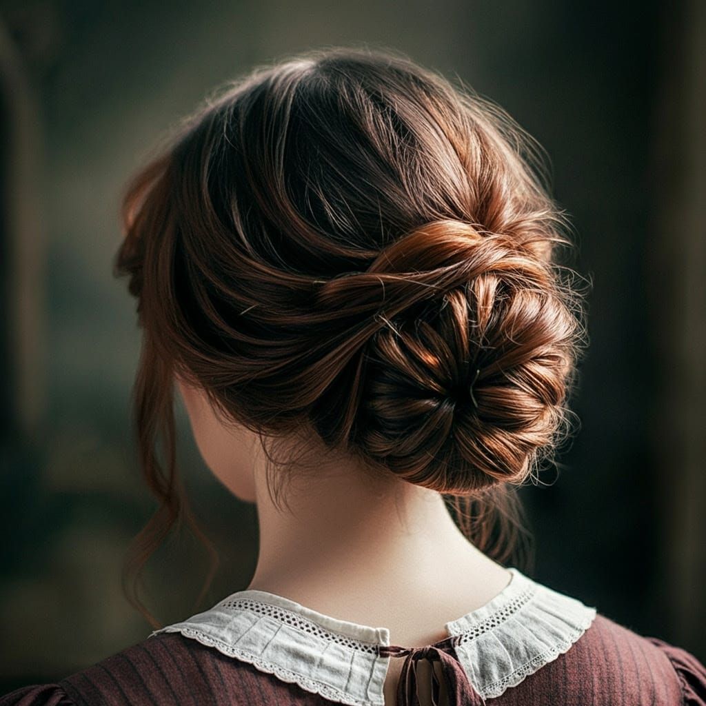 Elegant Milkmaid Bun in Earthy Renaissance Style
