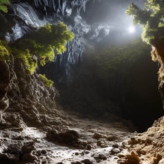 Spectacular Dark Cave with Quartz Stalagmites