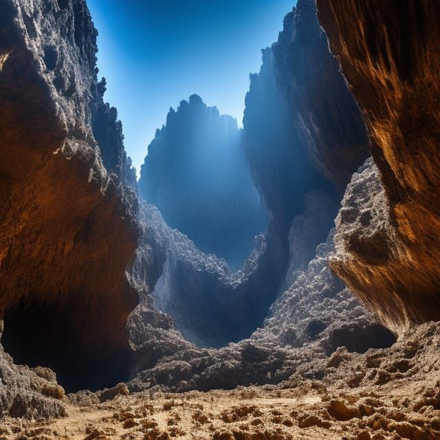 Dark Cave with Quartz Stalactites: Photorealistic Illustrati...