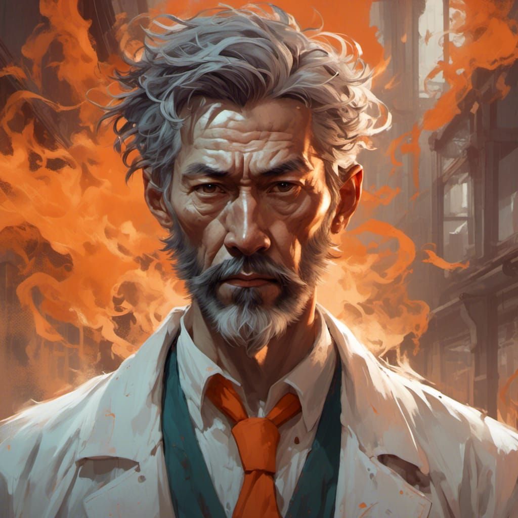 Chinese Surgeon Portrait in Hospital with Orange Fog