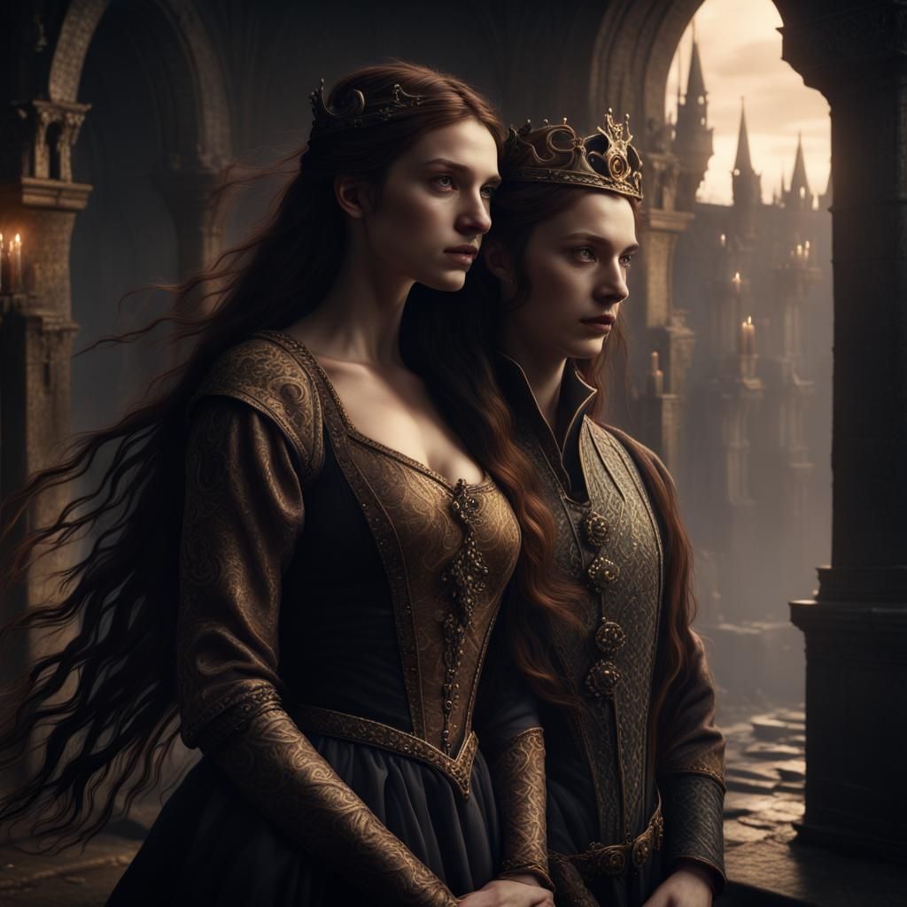 Medieval King and Queen's Dark Fantasy Embrace