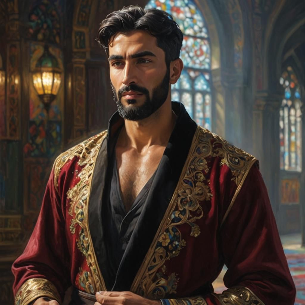 Man in Mosque as Impressionist Oil Painting