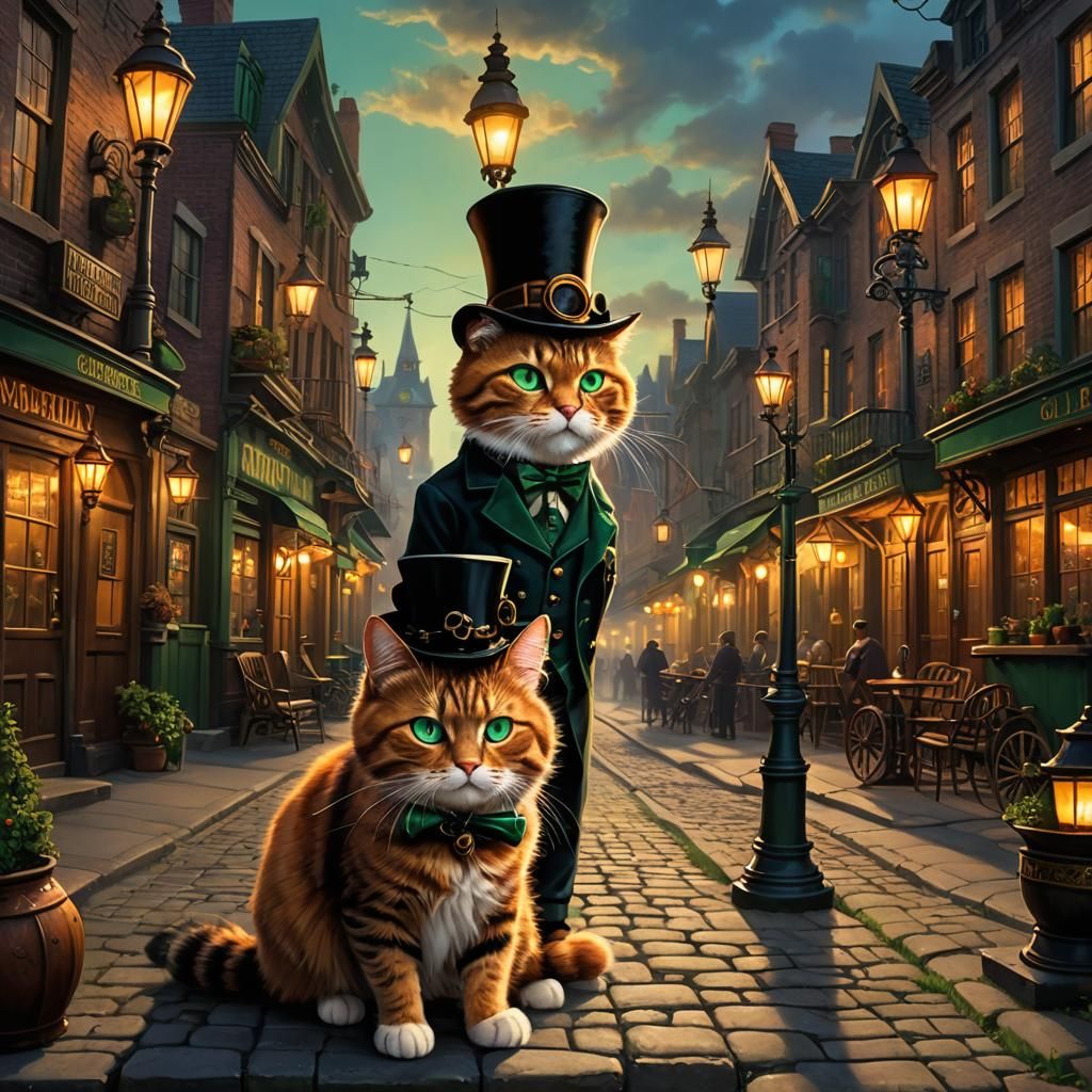 Steampunk Garfield Cat Stroll at Sunset