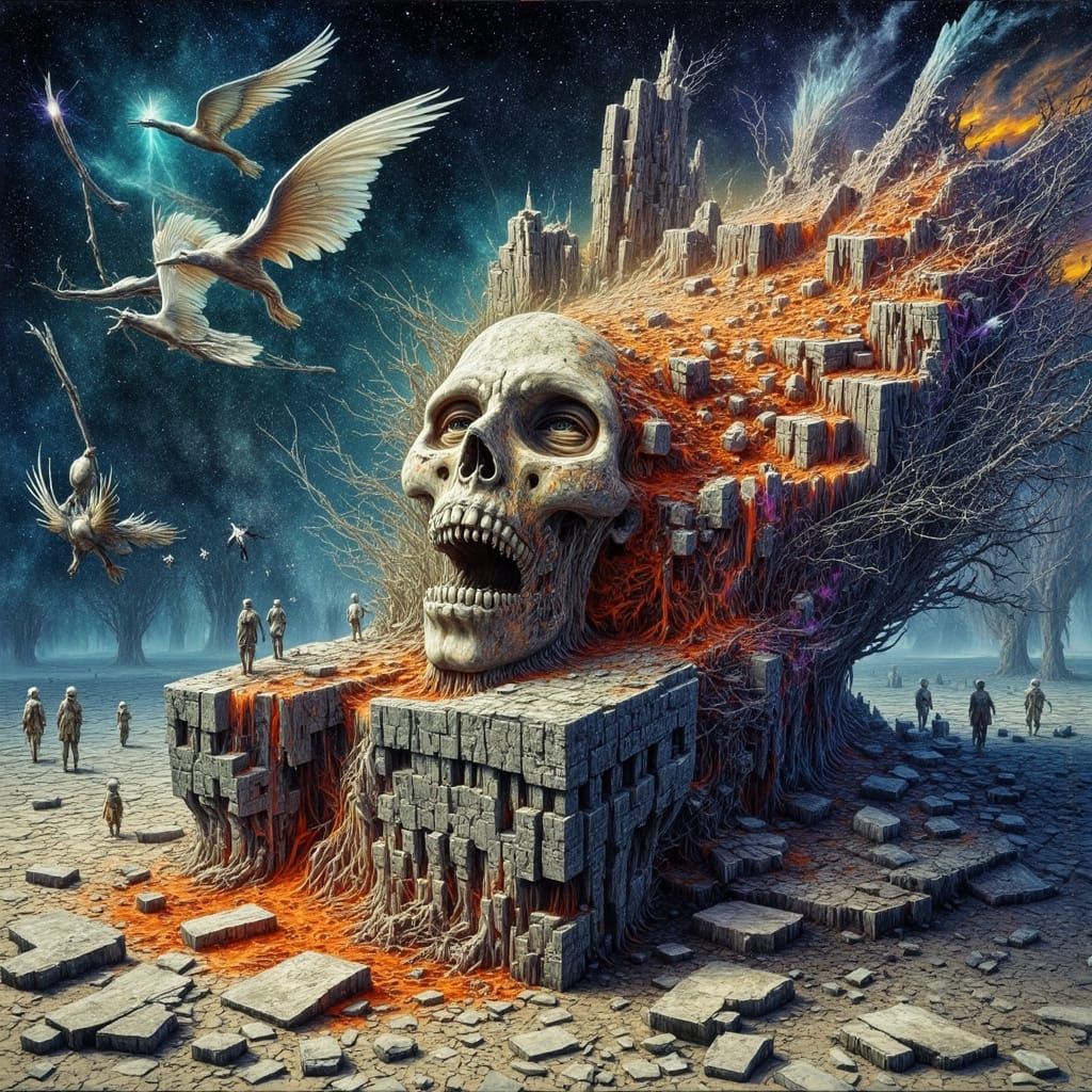 Post-Apocalyptic Cityscape in Abstract Reality Style