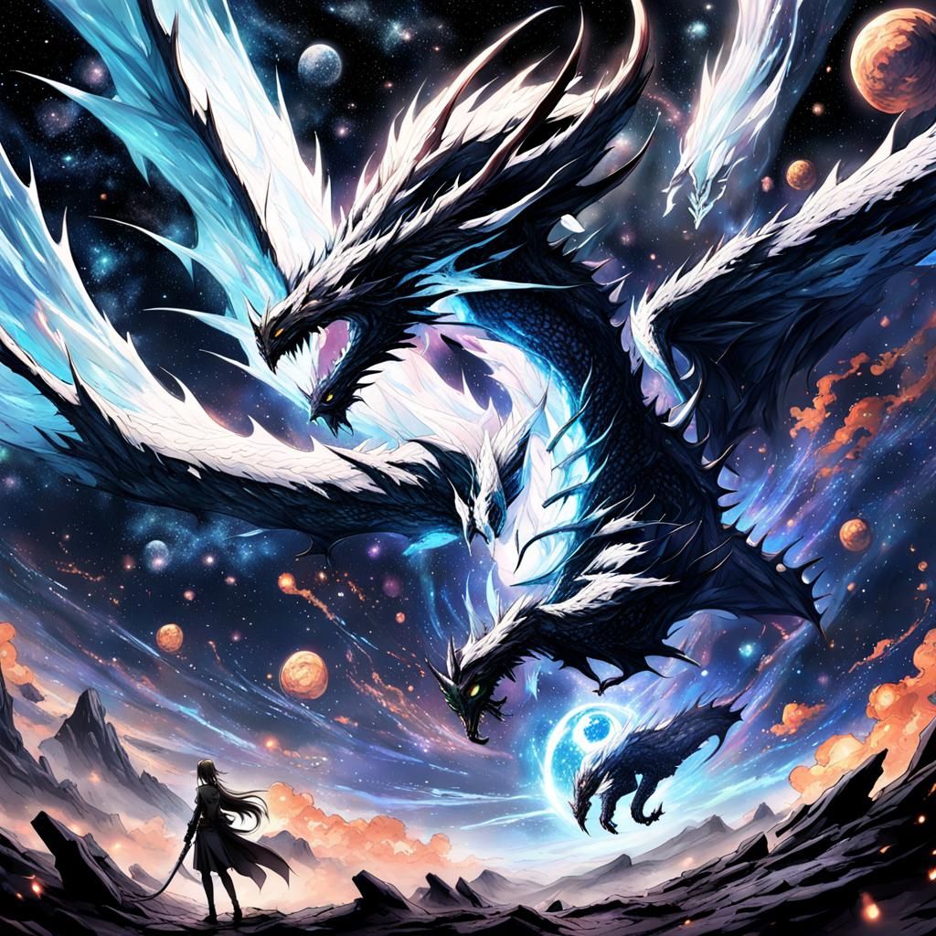 Nebula Dragon Observes Anime Girl: Japanese Manga Style