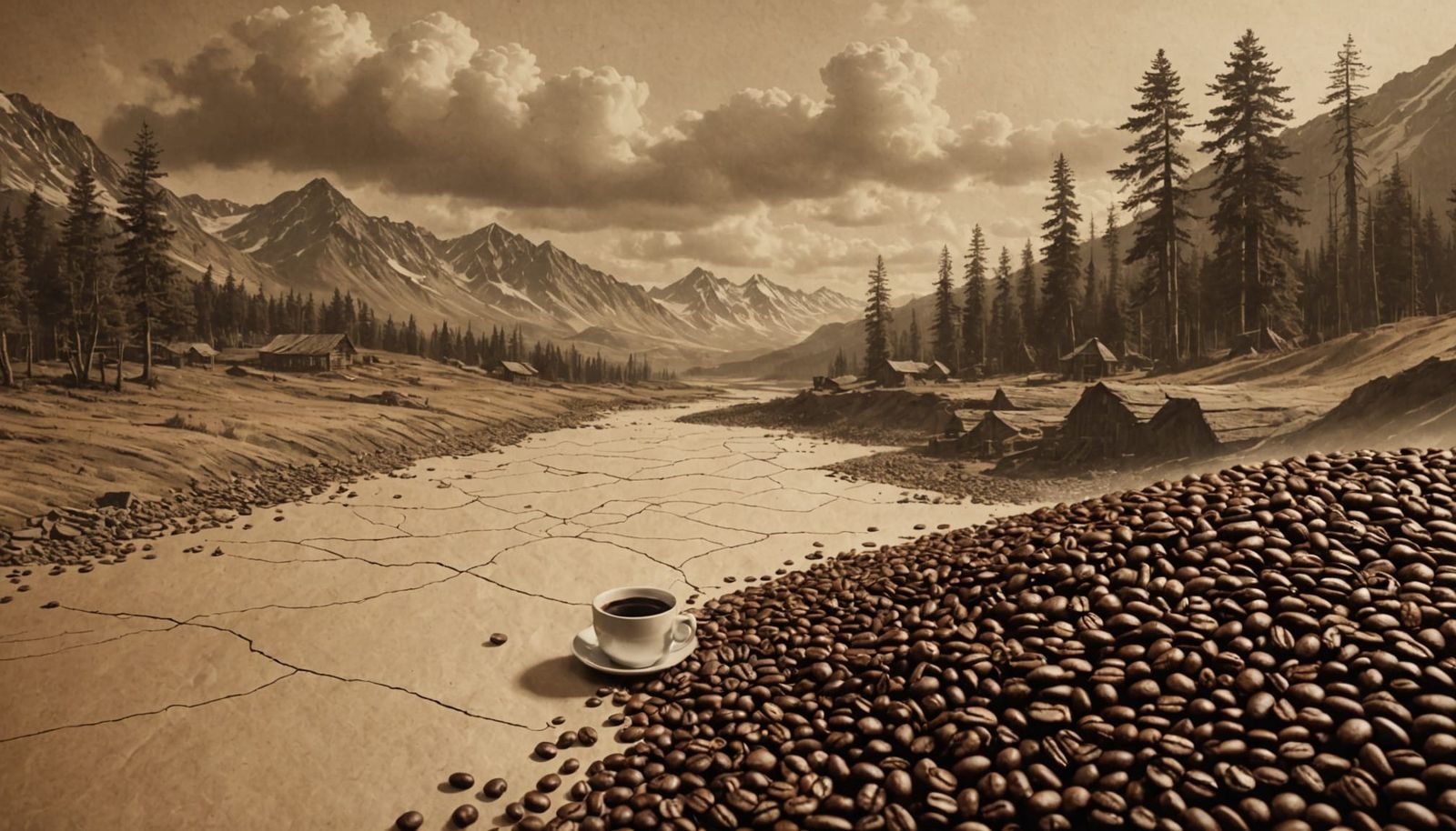 Coffee Landscape in Vintage Style