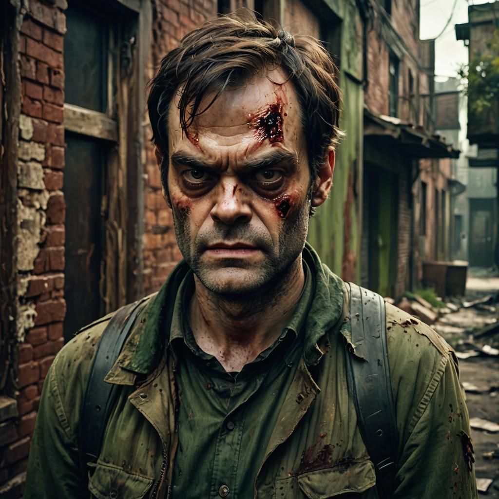 Zombie Portrait in Grimy Street: Dark Fantasy Art